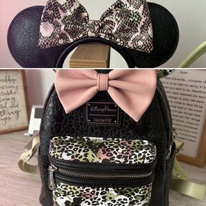 Disney Parks Loungefly Mickey Icon Animal Print Mini Backpack & Headband Set